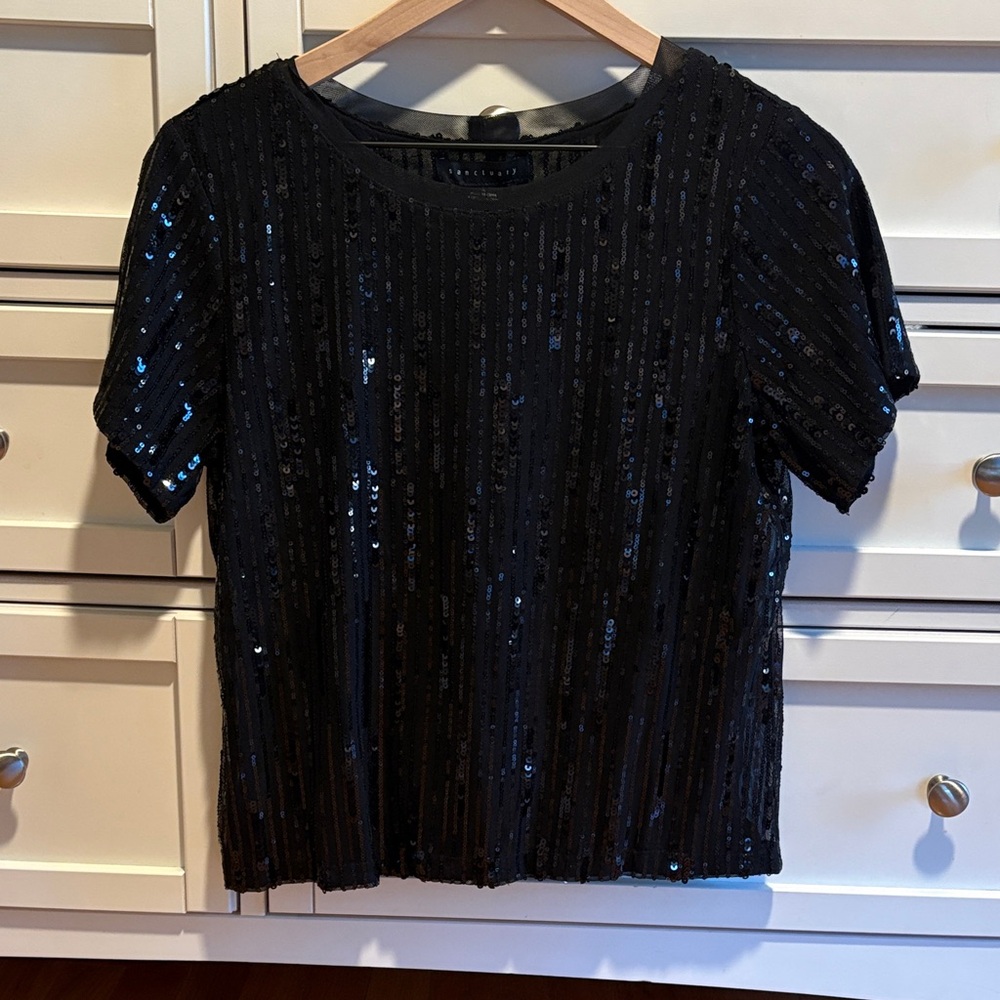 Sanctuary Black Sequin Short Sleeve Top